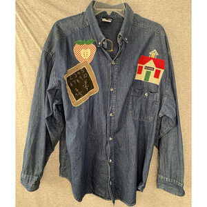 Vtg. Global Generation Teacher Denim Long Sleeve Button Up XL Academic Y2K 90’s